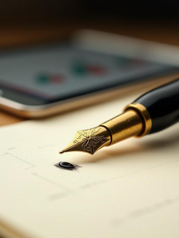 Қауырсын қалам және бизнес жоспар жазылған қағаз, каллиграфия өнері